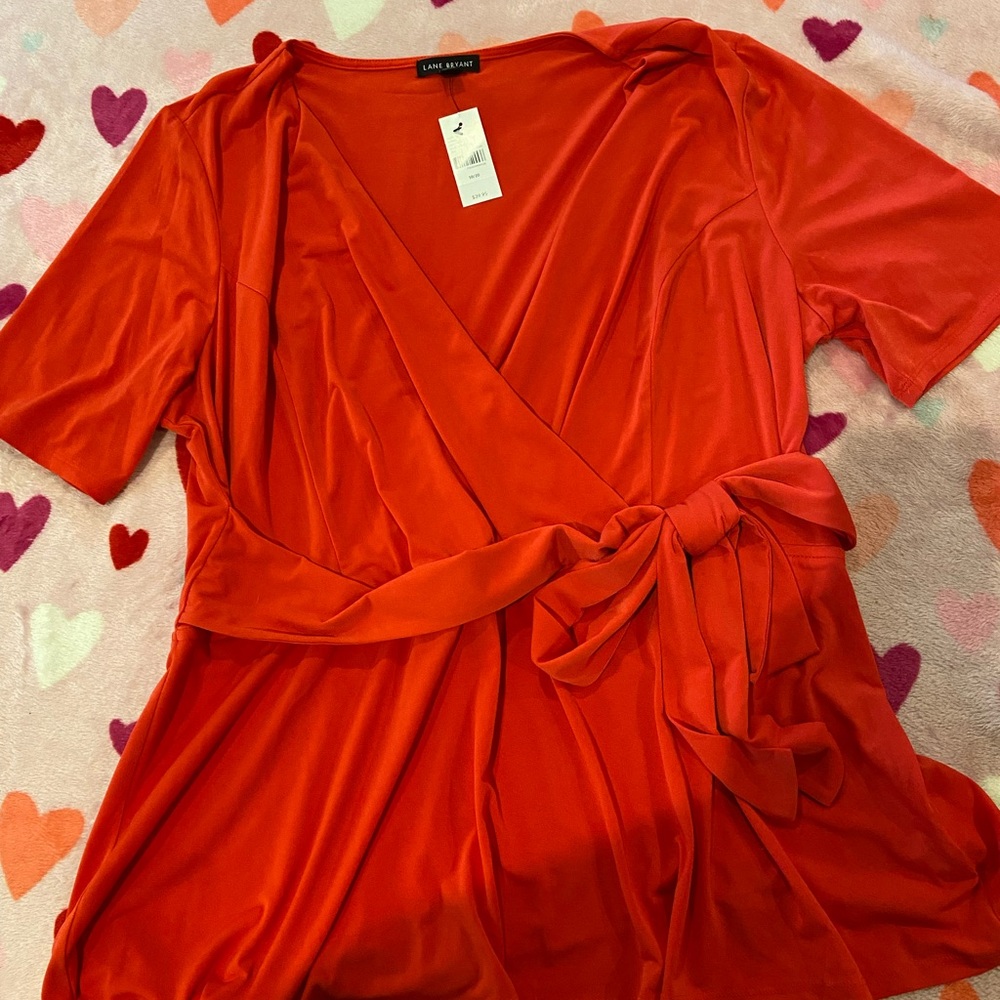Lane Bryant Vibrant Red Fit&Flare Wrap Front w/ Tie Waist S/S Top